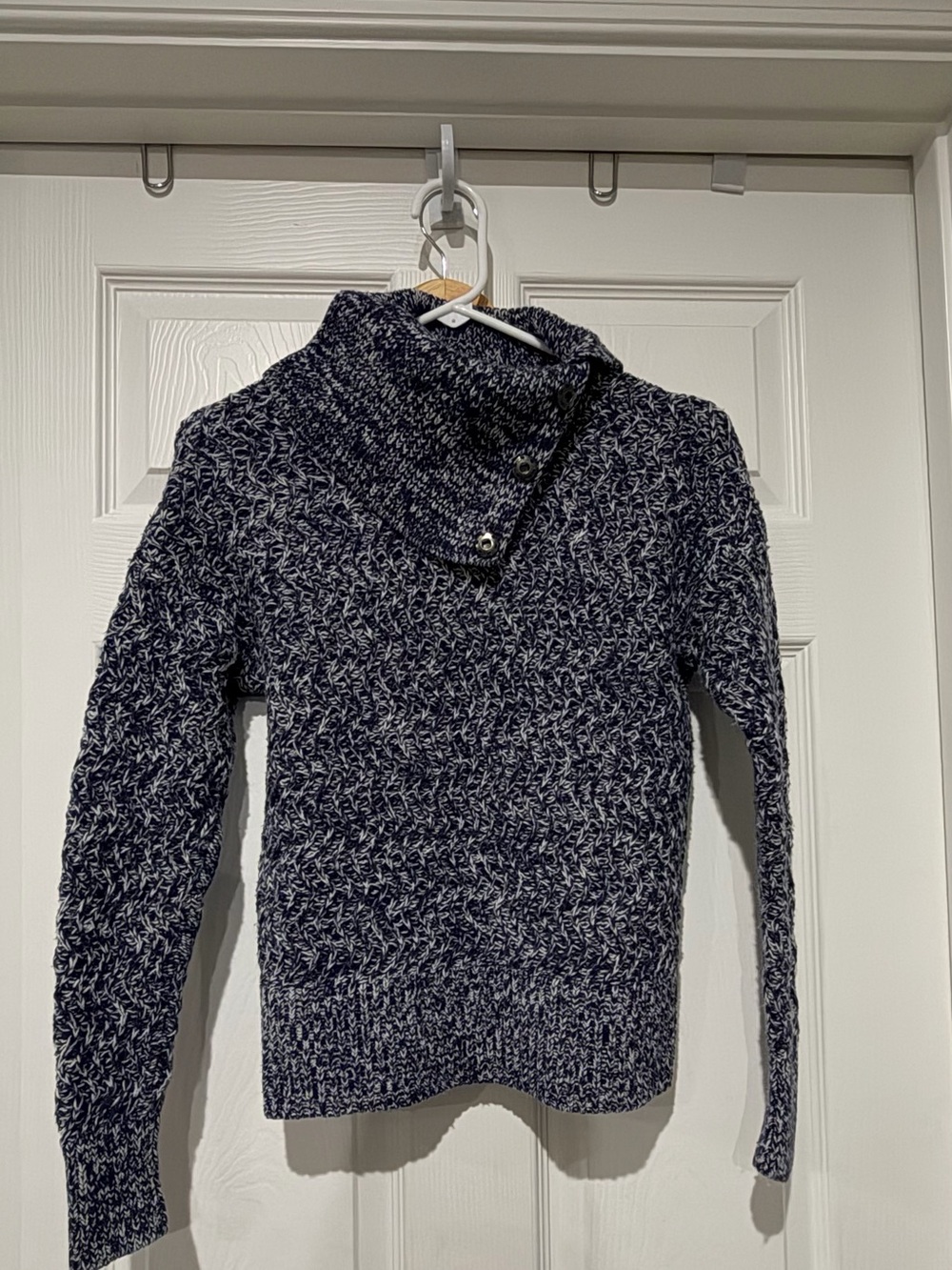 Banana Republic Navy & White Marled Funnel Neck Sweater